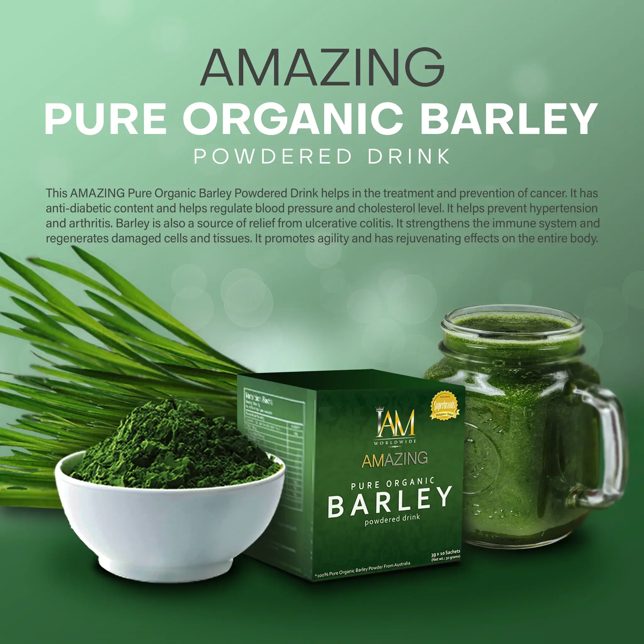 thumbnail image 2 of IAM WORLDWIDE Amazing Pure Organic Barley Powder - 4 Boxes, Immune Support, Halal 2 of 3